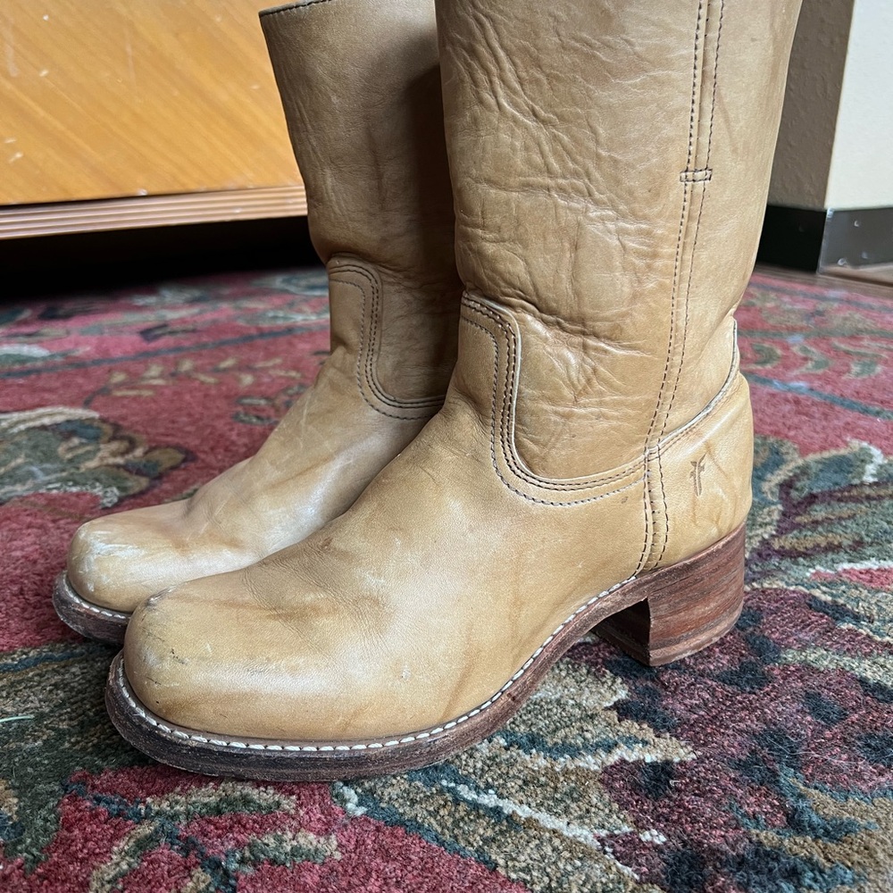 Frye Tan Leather Cowboy Boots Made entirely in USA Vintage